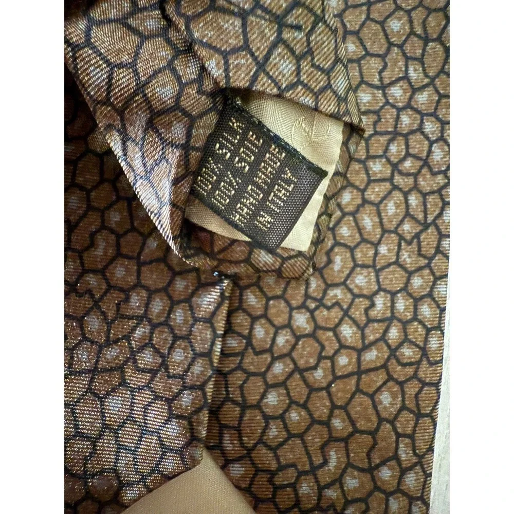 Valentino Cravatte Silk Men's Tie Brown Mosaic Pattern Hand Made in Italy